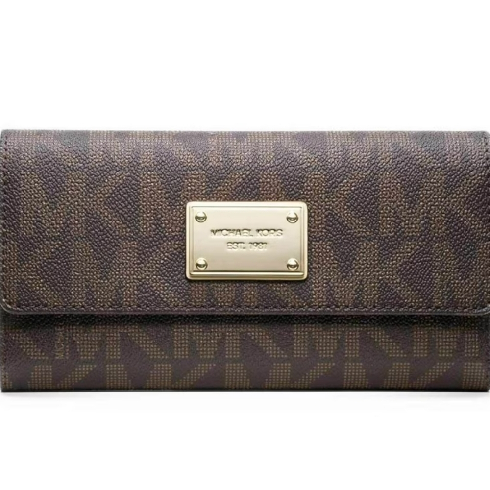 Michael Kors Large Dark Brown Monogrammed Wallet/Check Book